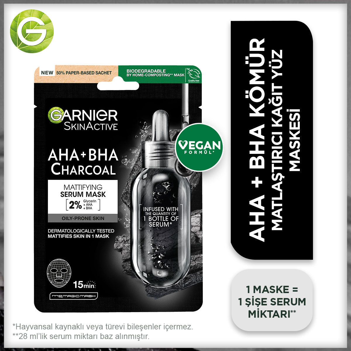 Garnier
AHA + BHA Kömürlü Matlaştırıcı Kağıt Maske