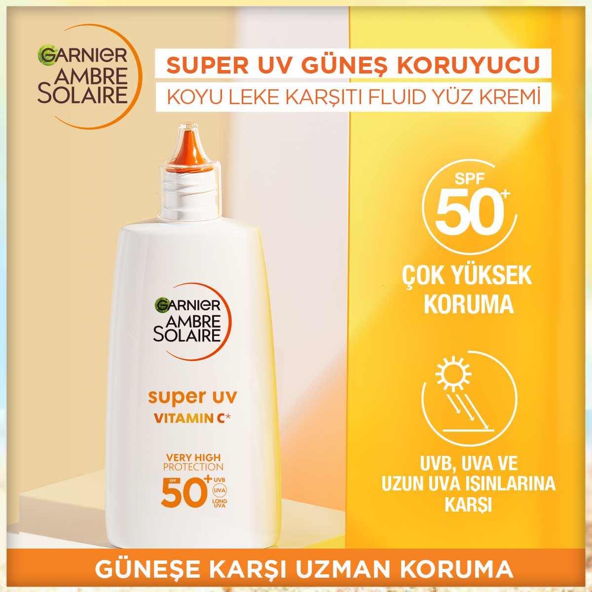 Garnier Ambre Solaire Super UV C Vitamini Koyu Leke Karşıtı Fluid Yüz Güneş Kremi SPF50+ 40ML