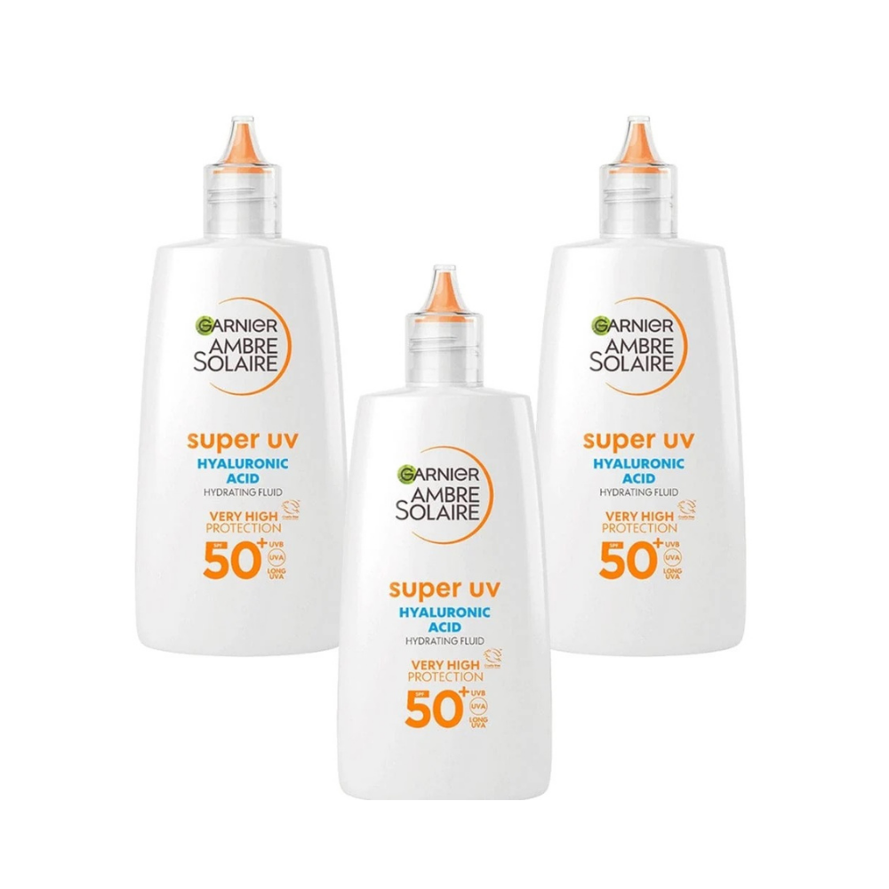 Garnier Ambre Solaire Super UV Hyaluronic Acid Anti-Dryness Face Cream Spf50 40ml 3 Pack