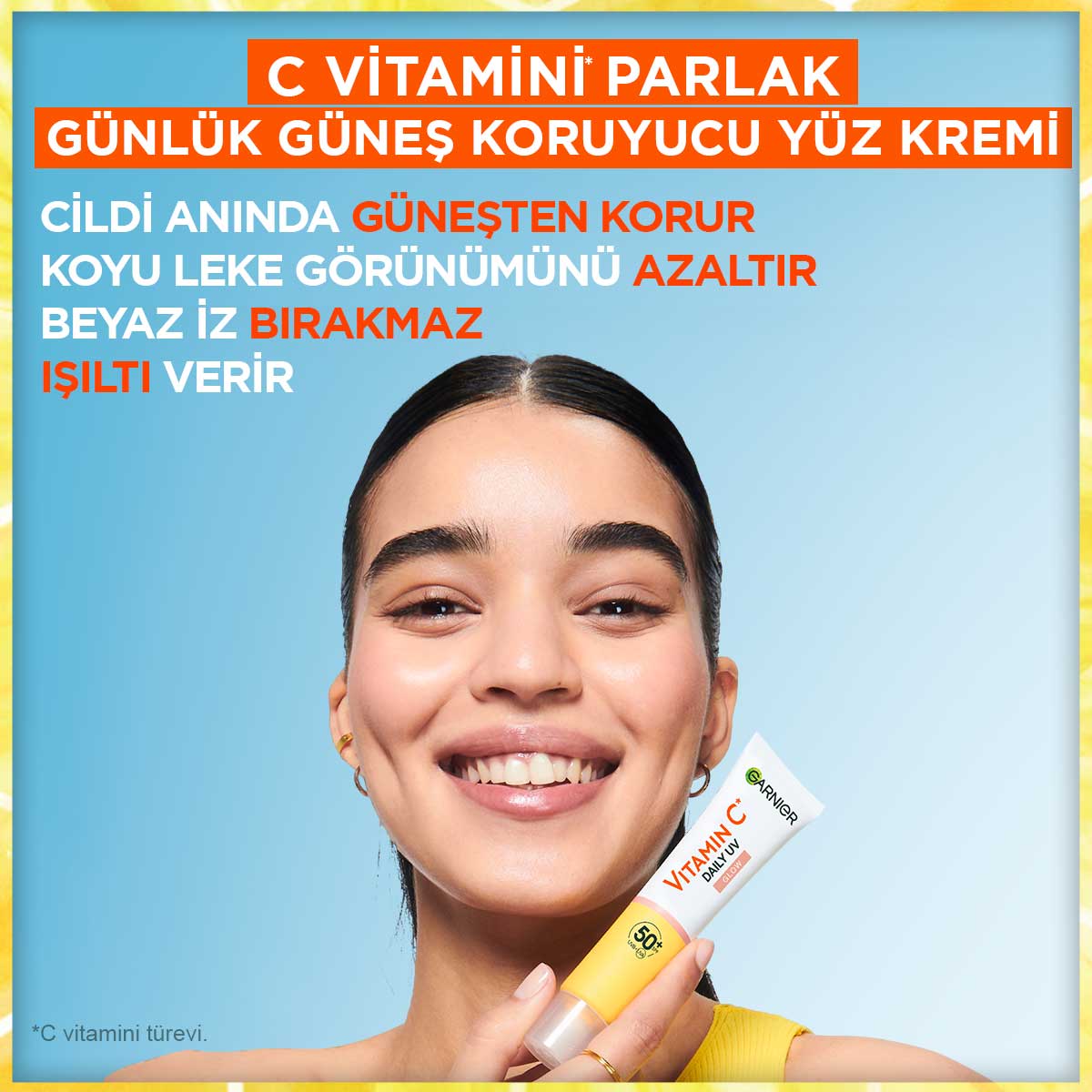 Garnier C Vitamini Parlak Günlük UV Korumalı Güneş Yüz Kremi Işıltılı Doku SPF50+ 40ml