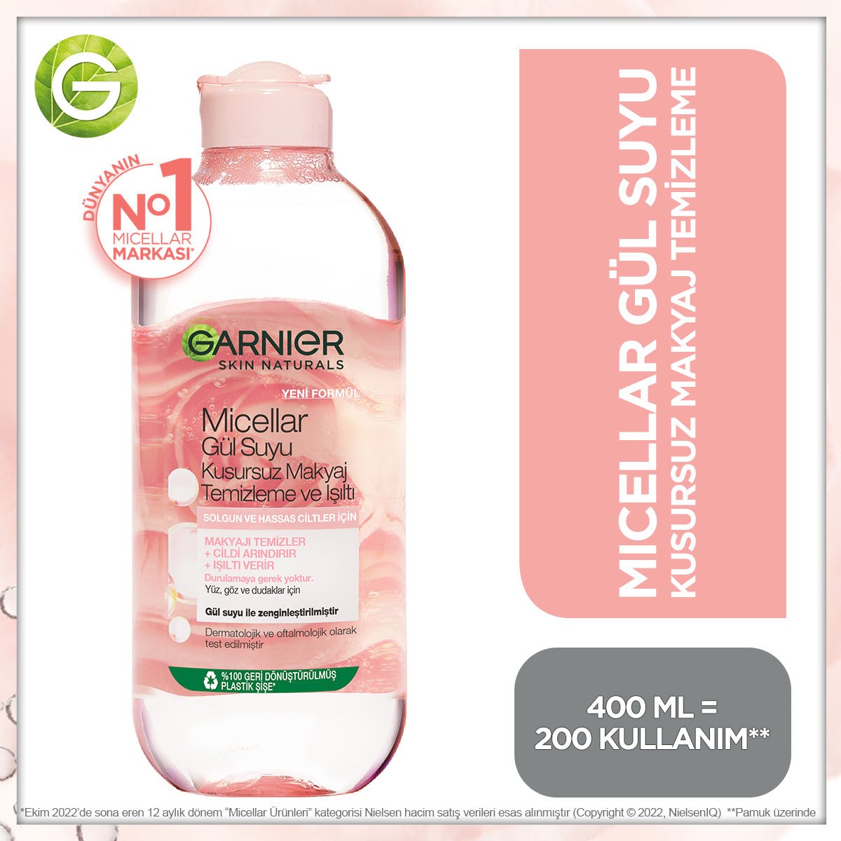 Garnier Micellar Gül Suyu Kusursuz Makyaj Temizleme & Işıltı 400ML