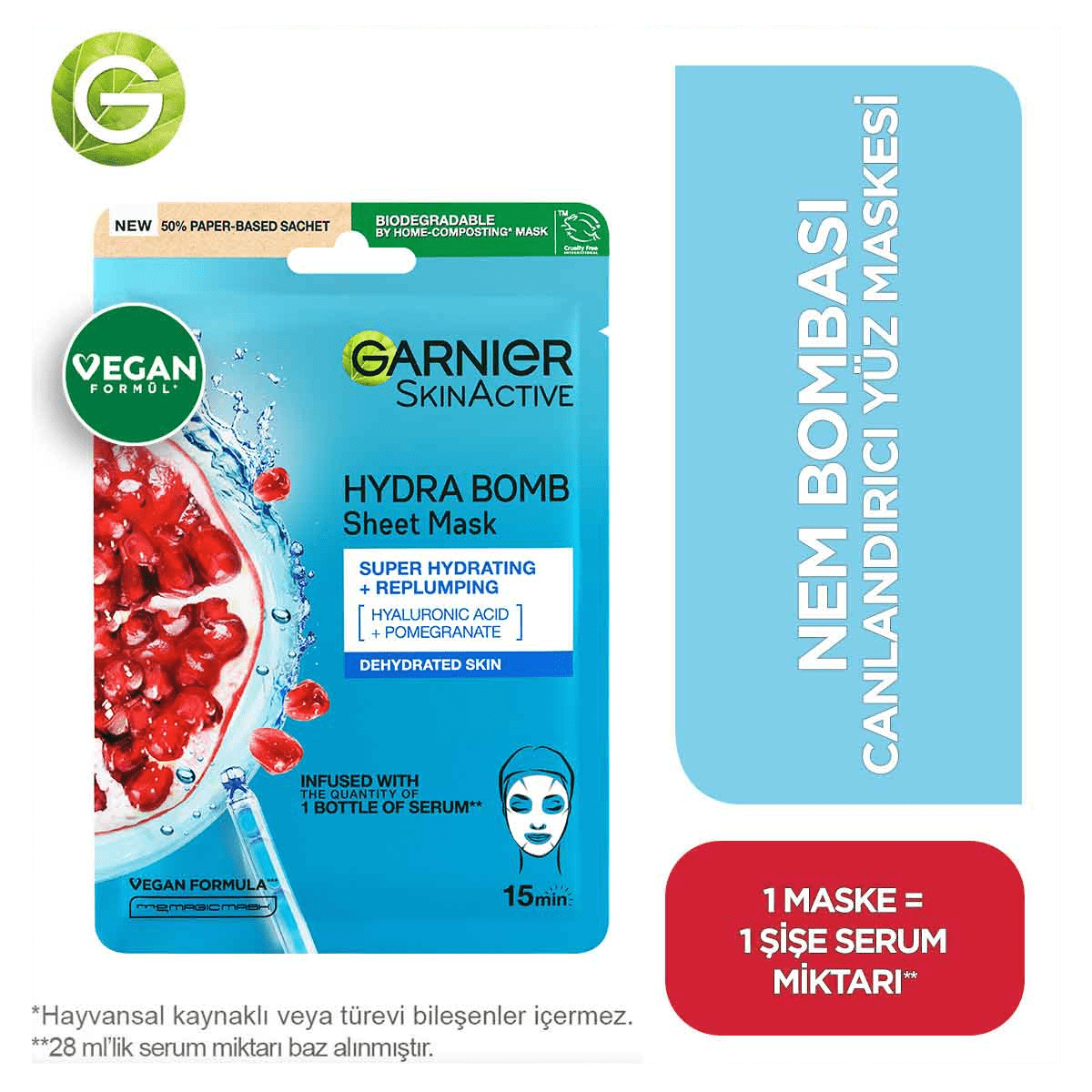 Garnier Nem Bombası Canlandırıcı Kağıt Yüz Maskesi