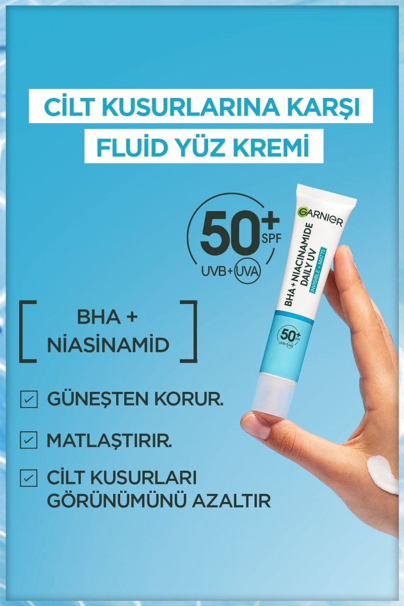 Garnier Saf ve Temiz BHA Niasinamid Günlük Güneş Koruyucu Fluid Yüz Kremi SPF50+ 40ml