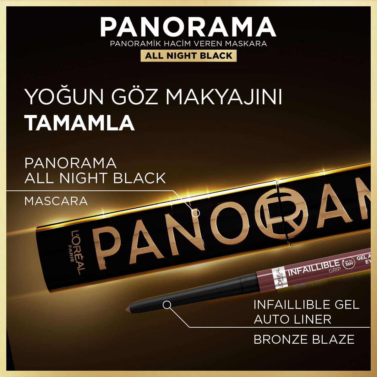 Loreal Paris Panorama Hacim Veren Maskara All Night Black - Siyah