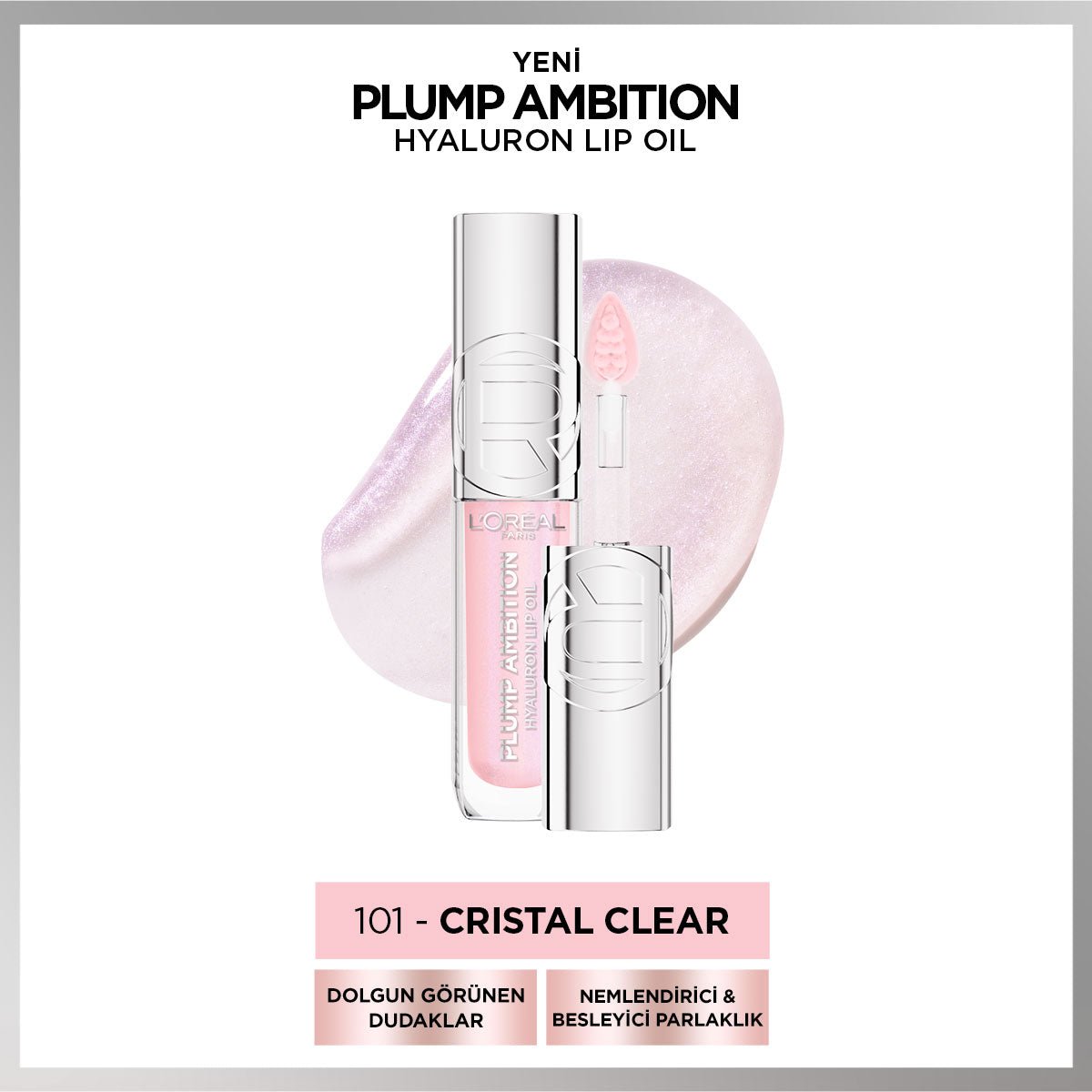 Loreal Paris Plump Ambition Hyaluron Lip Oil Besleyici ve Nemlendirici Dudak Parlatıcısı - 101 Cristal Clear