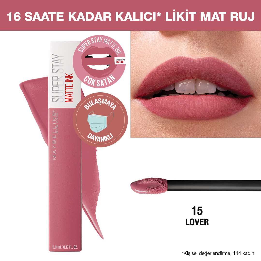 Maybelline New York Super Stay Matte Ink Likit Mat Ruj - 15 Lover - Pembe