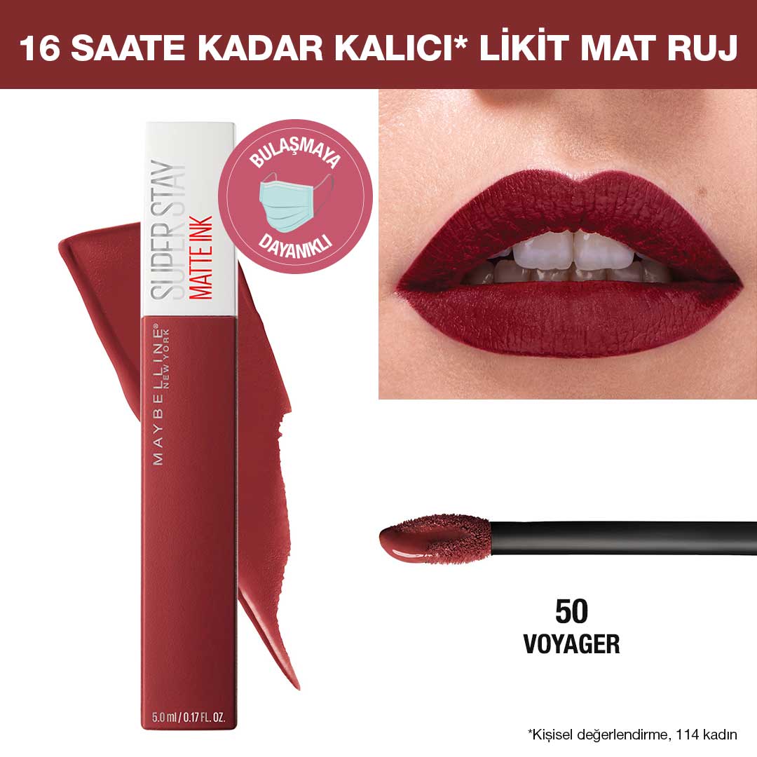 Maybelline New York Super Stay Matte Ink Likit Mat Ruj - 50 Voyager - Bordo
