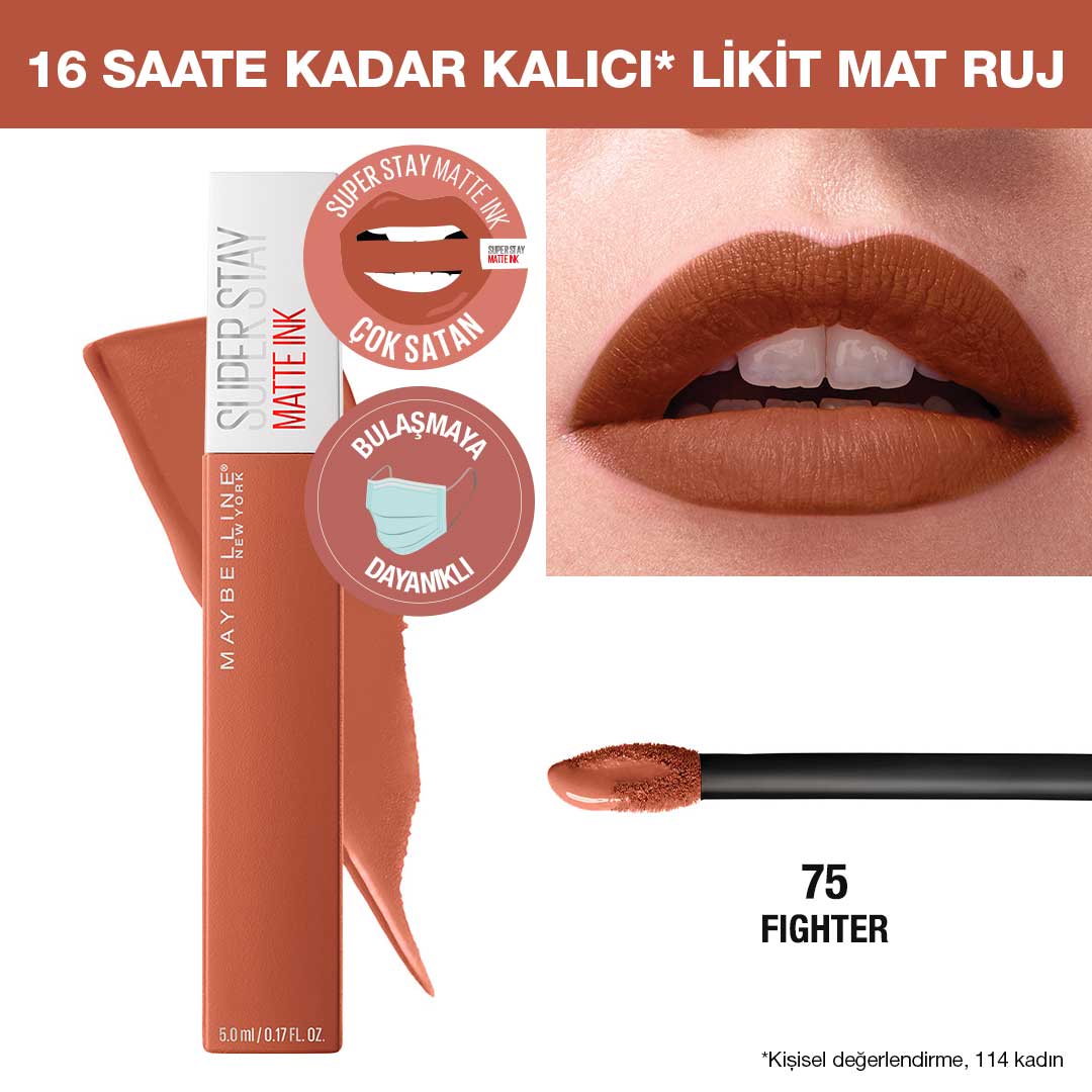 Maybelline New York Super Stay Matte Ink Likit Mat Ruj - 75 Fighter - Kahverengi