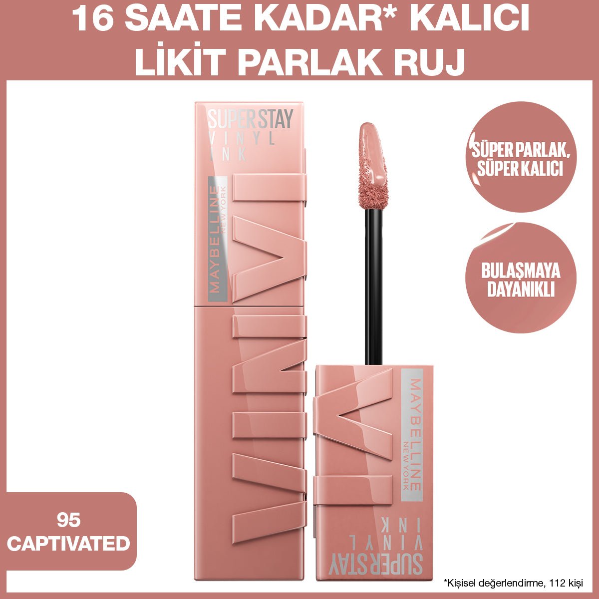 Maybelline New York Super Stay Vinyl Ink Uzun Süre Kalıcı Likit Parlak Ruj 95 Captivated
