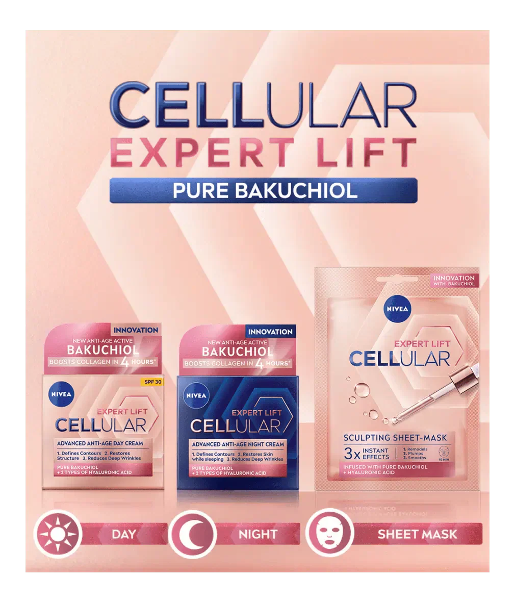 Nivea Cellular Expert Lift Pure Bakuchiol + HA Anti-Age Night Face Cream 50ml / 1.7 fl oz - 3 Pack