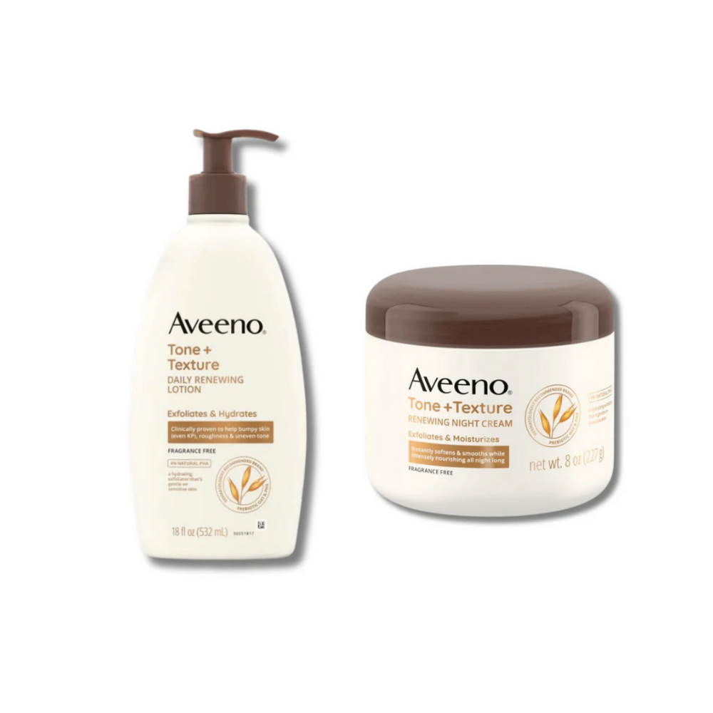 Aveeno Tone + Texture Exfoliating and Moisturizing Daily Body Lotion 532 ml &amp; Moisturizing Night Body Cream 227gr