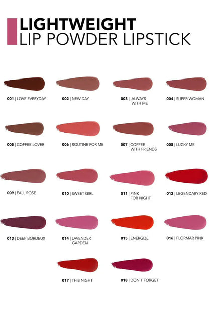 Flormar Lightweight Lip Powder Highly Pigmented &amp; Ultra Light Lipstick with Matte Finish 3g - 012 Legendary Red