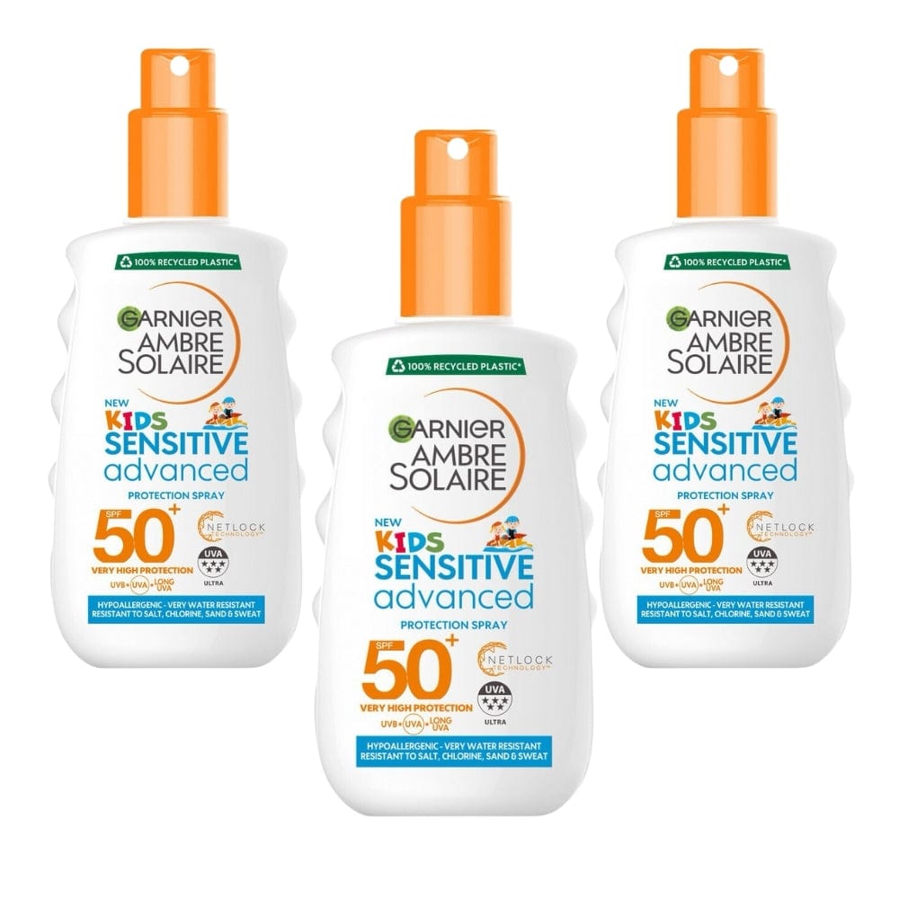 Garnier Ambre Solaire Kids Sensitive Advanced Sun Cream Spray SPF50+ 150 ml / 5 fl oz 3 Pack