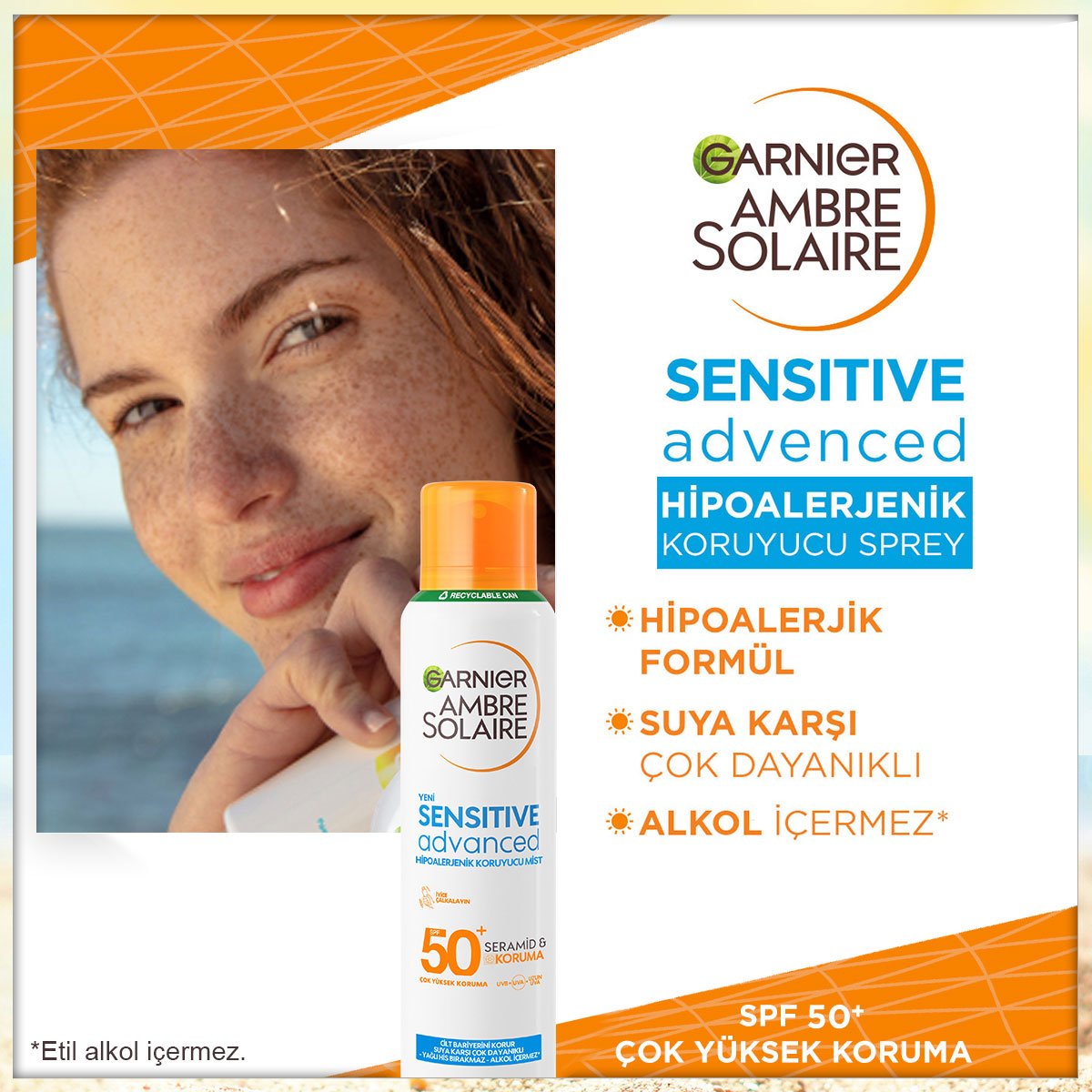 Garnier Ambre Solaire Sensitive Advanced Hipoalerjenik SPF50+Güneş Koruyucu Mist 150ml