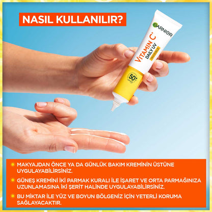 Garnier C Vitamini Parlak Günlük UV Korumalı Güneş Yüz Kremi Görünmez Doku SPF50+ 40ml