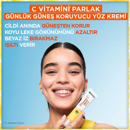 Garnier C Vitamini Parlak Günlük UV Korumalı Güneş Yüz Kremi Işıltılı Doku SPF50+ 40ml