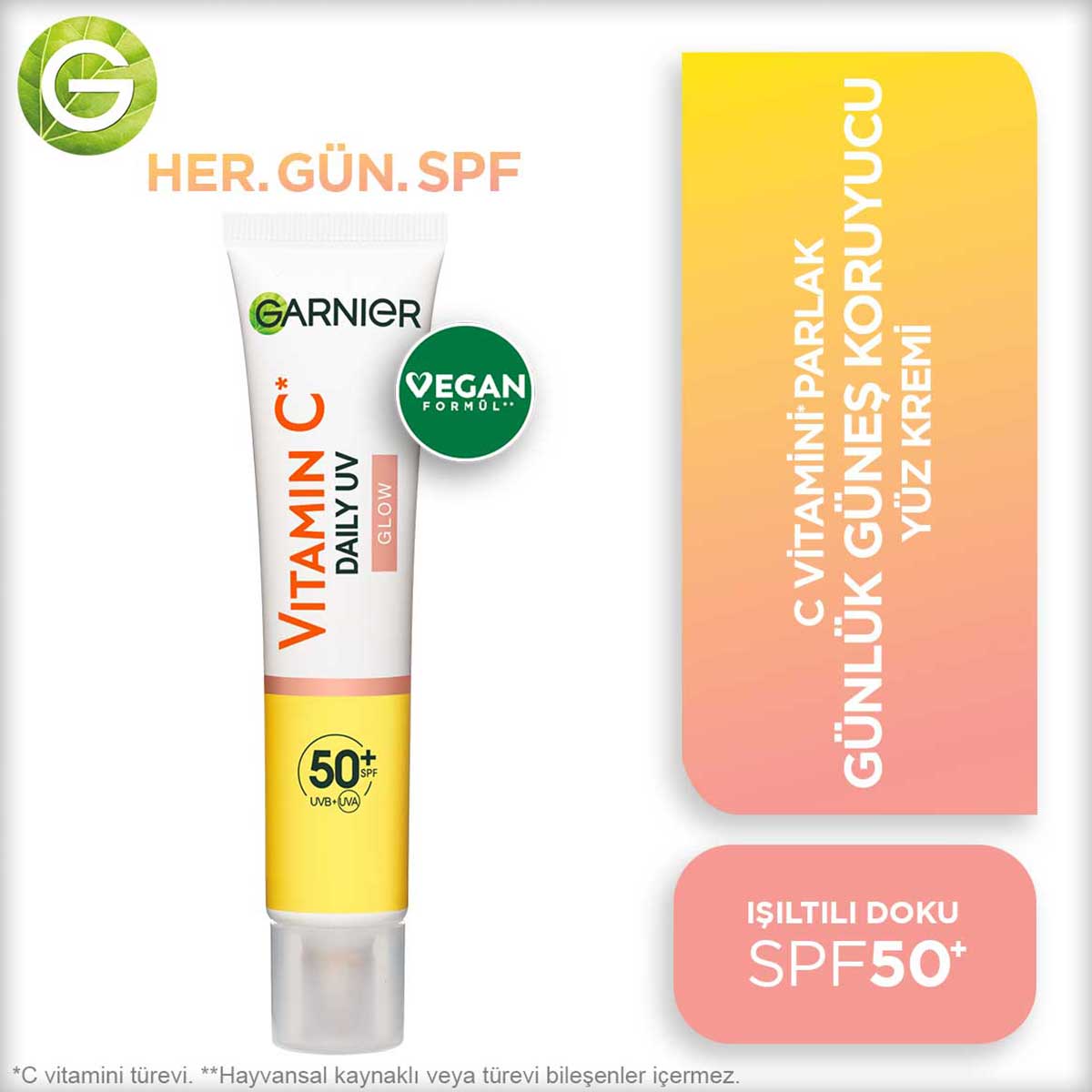 Garnier C Vitamini Parlak Günlük UV Korumalı Güneş Yüz Kremi Işıltılı Doku SPF50+ 40ml