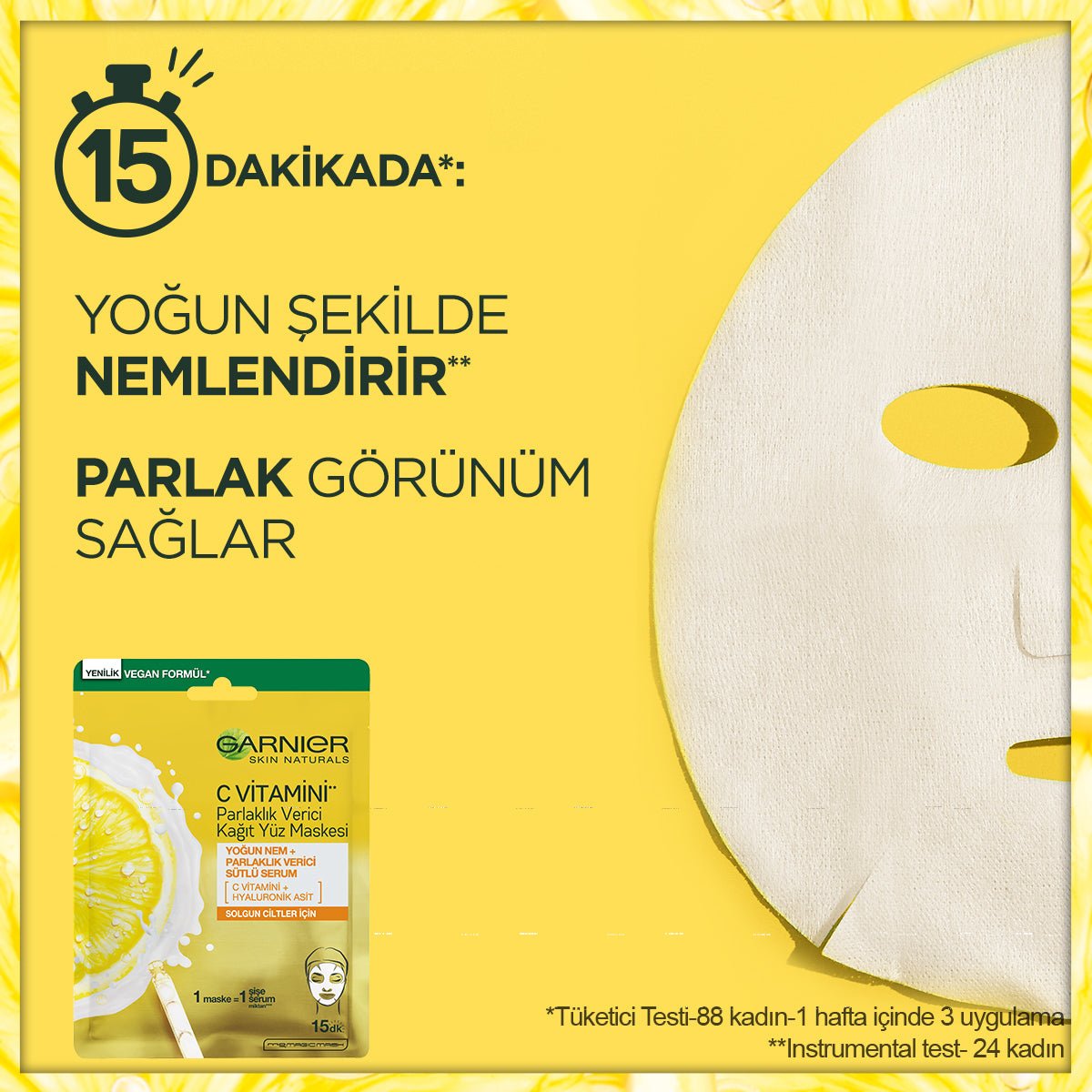 Garnier C Vitamini Parlaklık Verici Kağıt Yüz Maskesi