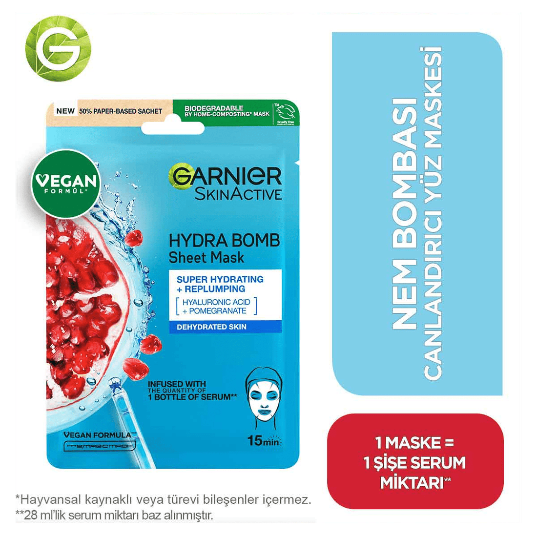 Garnier Nem Bombası Canlandırıcı Kağıt Yüz Maskesi