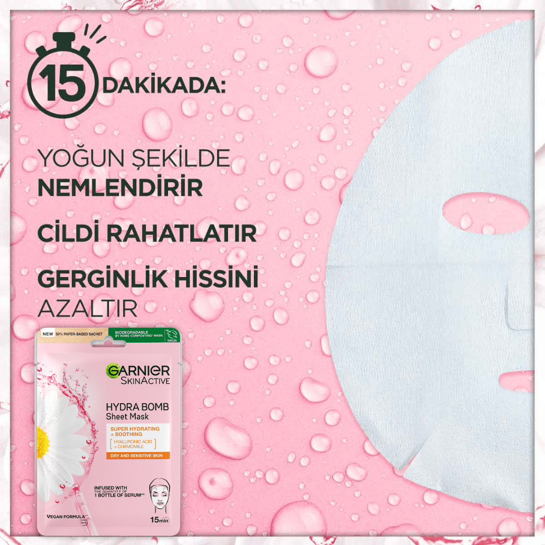 Garnier Nem Bombası Dinlendirici Kağıt Yüz Maskesi