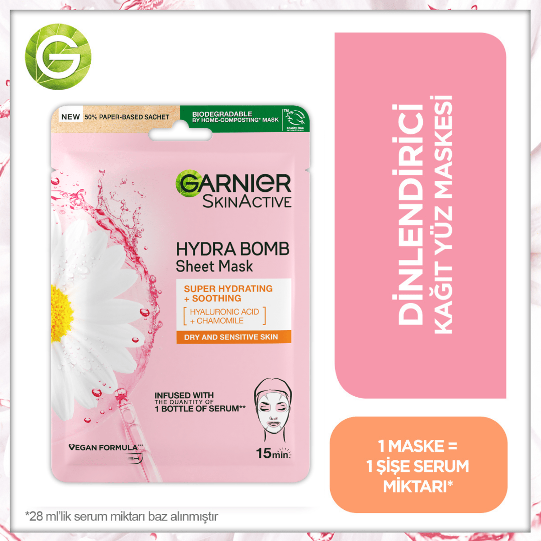 Garnier Nem Bombası Dinlendirici Kağıt Yüz Maskesi