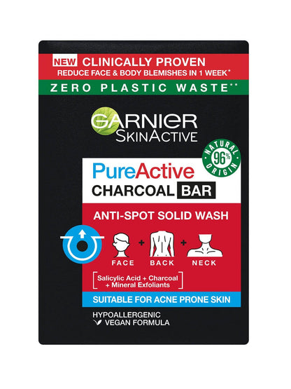 Garnier Pure Active Anti-Spot and Blackhead Solid Wash Charcoal Bar 100g 2 Pack