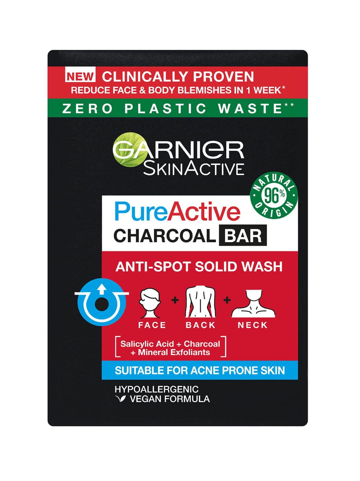 Garnier Pure Active Anti-Spot and Blackhead Solid Wash Charcoal Bar 100g 3 Pack