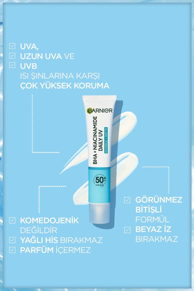 Garnier Saf ve Temiz BHA Niasinamid Günlük Güneş Koruyucu Fluid Yüz Kremi SPF50+ 40ml
