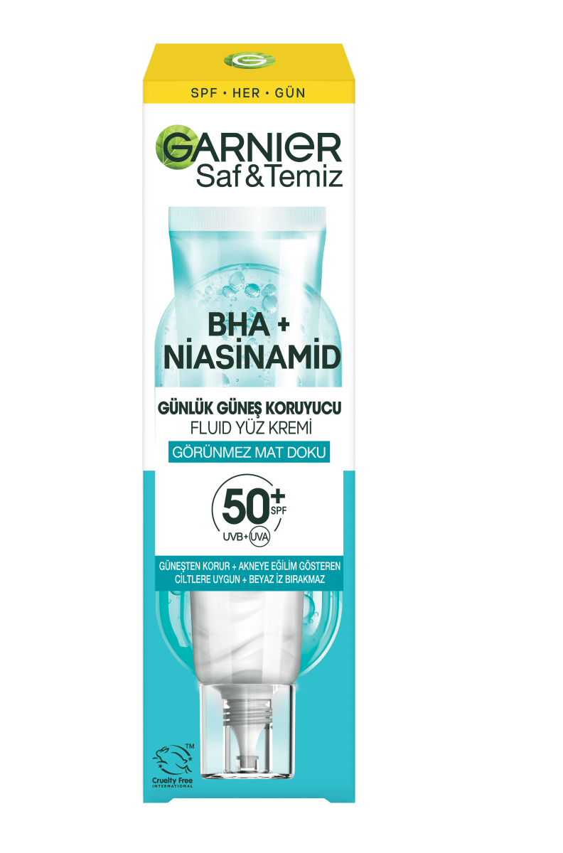 Garnier Saf ve Temiz BHA Niasinamid Günlük Güneş Koruyucu Fluid Yüz Kremi SPF50+ 40ml