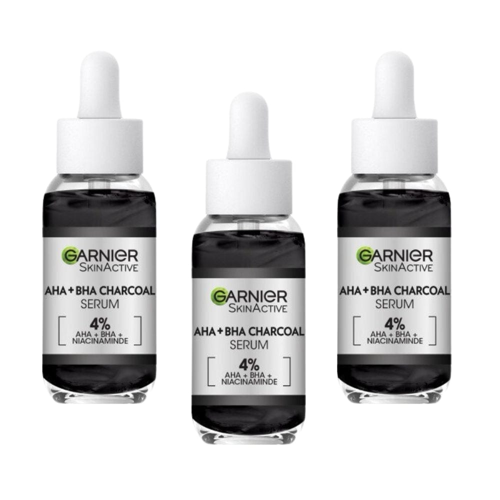Garnier Skin Active 4% AHA + BHA &amp; Niacinamide Charcoal Face Serum 30 ml 3 Pack