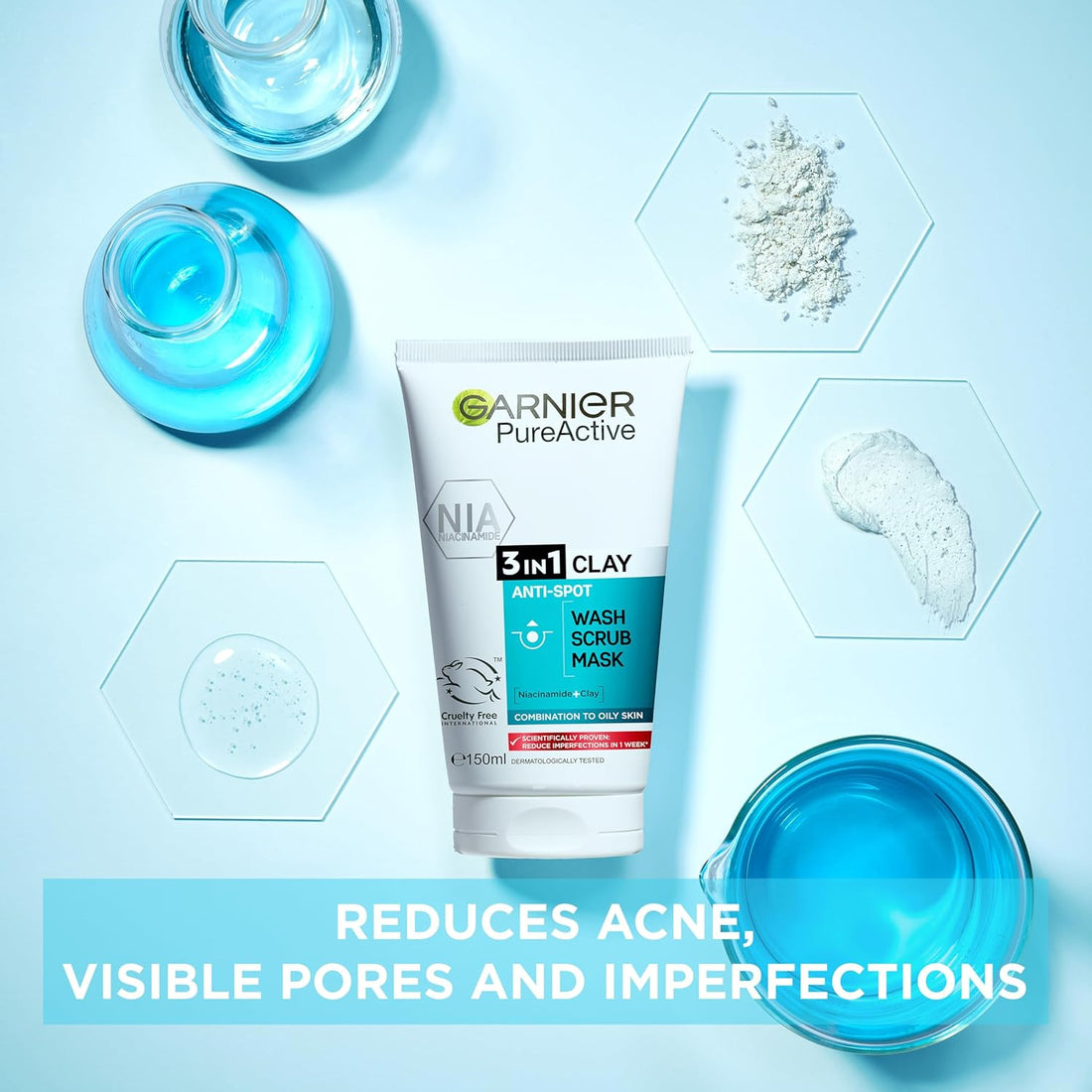 Garnier Skin Active Pure Active 3 in 1 Wash, Scrub &amp; Mask 150 ml