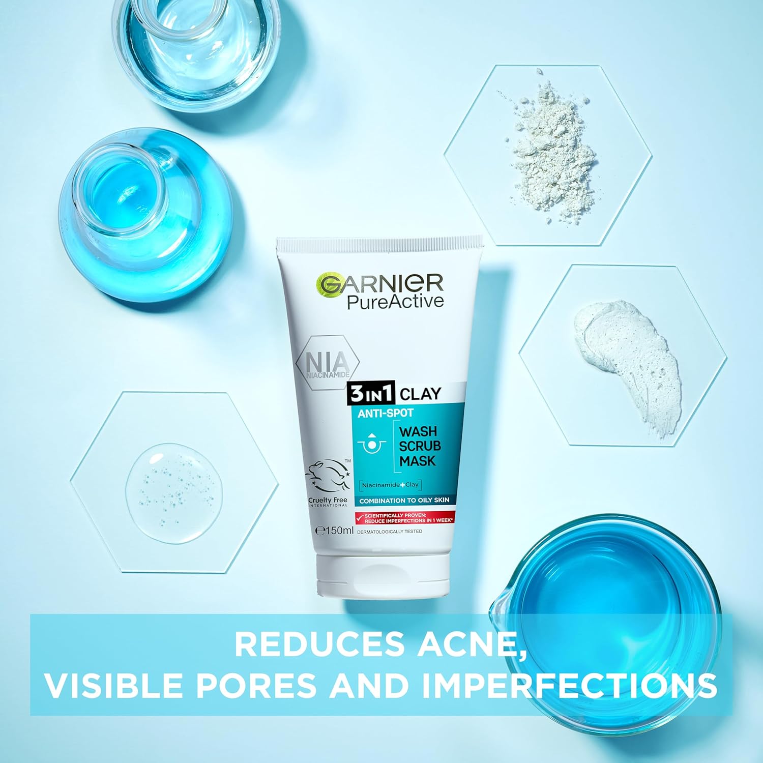 Garnier Skin Active Pure Active 3 in 1 Wash, Scrub &amp; Mask 150 ml