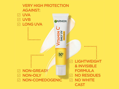 Garnier Skin Active Vitamin C Daily UV Brightening Fluid Invisible, SPF50+ 40 ml 3 Pack