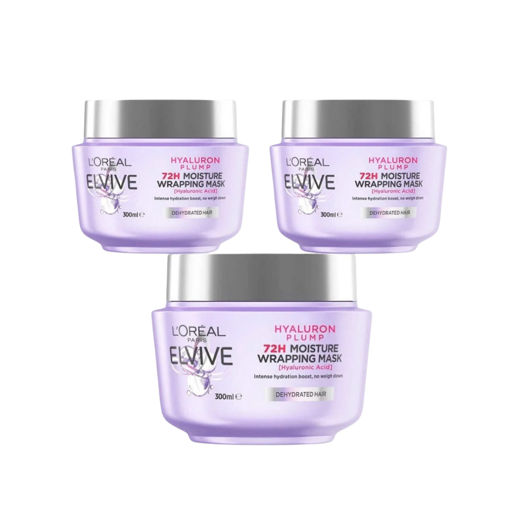 Loreal Elseve Hydra [Hyaluronic] 72 Hour Moisture Plumping Mask 300 ml 3 Pack