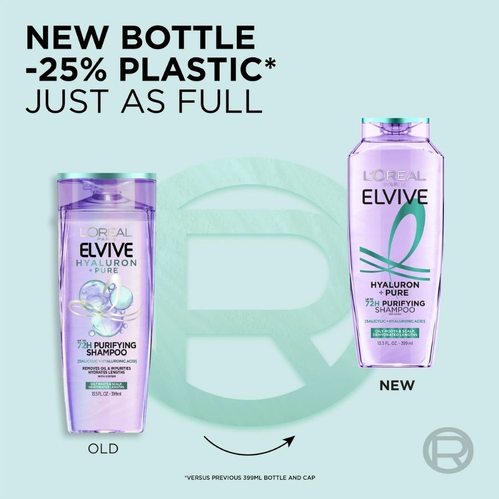 Loreal Elseve Hydra [Hyaluronic] Pure Salicylic Acid Anti-Oil Purifying Shampoo 300 ml -2 Pack