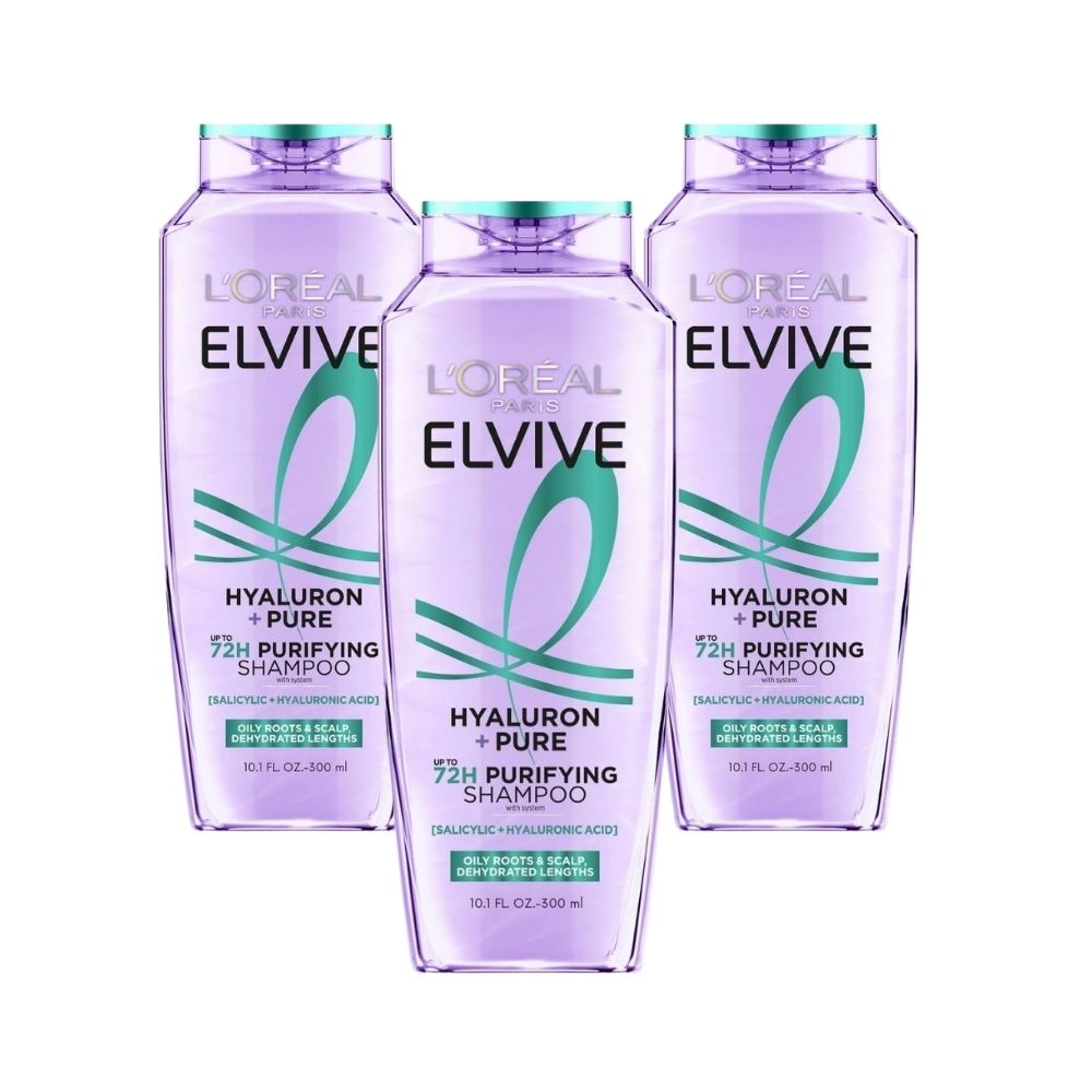 Loreal Elseve Hydra [Hyaluronic] Pure Salicylic Acid Anti-Oil Purifying Shampoo 300 ml -3 Pack