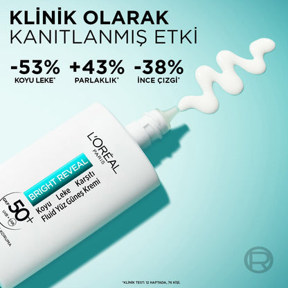 Loreal Paris Bright Reveal Spf 50+ Koyu Leke Karşıtı Fluid Günlük Yüz Güneş Kremi 50ml