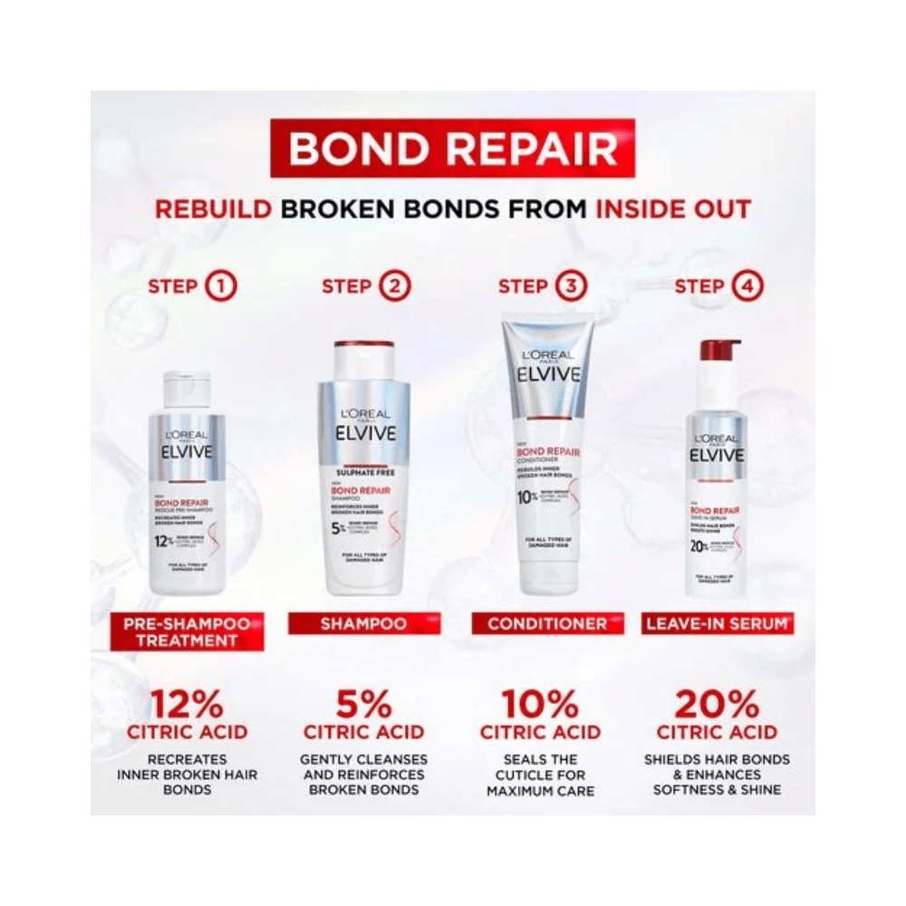 Loreal Paris Elseve Bond Repair Shampoo Treatment 200 ml -3 Pack