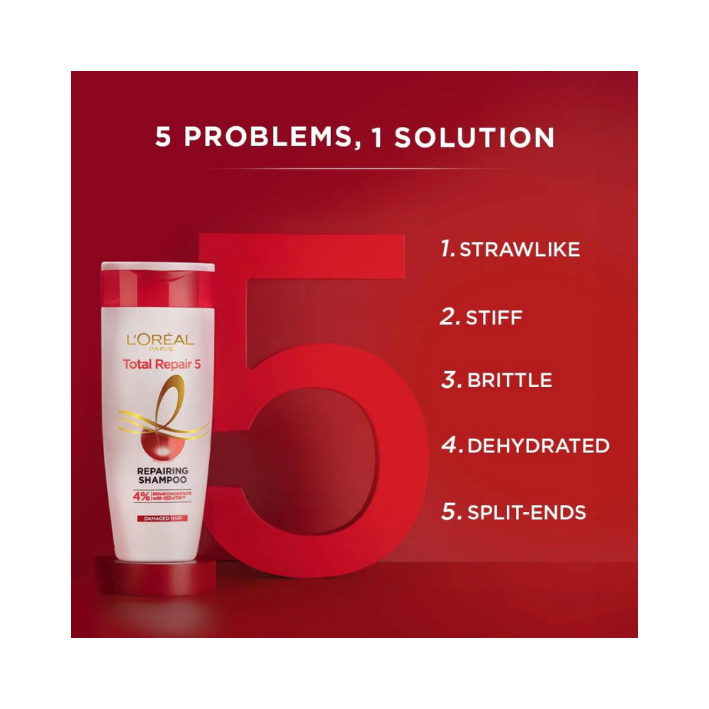 Loreal Paris Elseve Complete Repair 5 Structuring Treatment Shampoo for Damaged Hair 300 ml 2 Pack