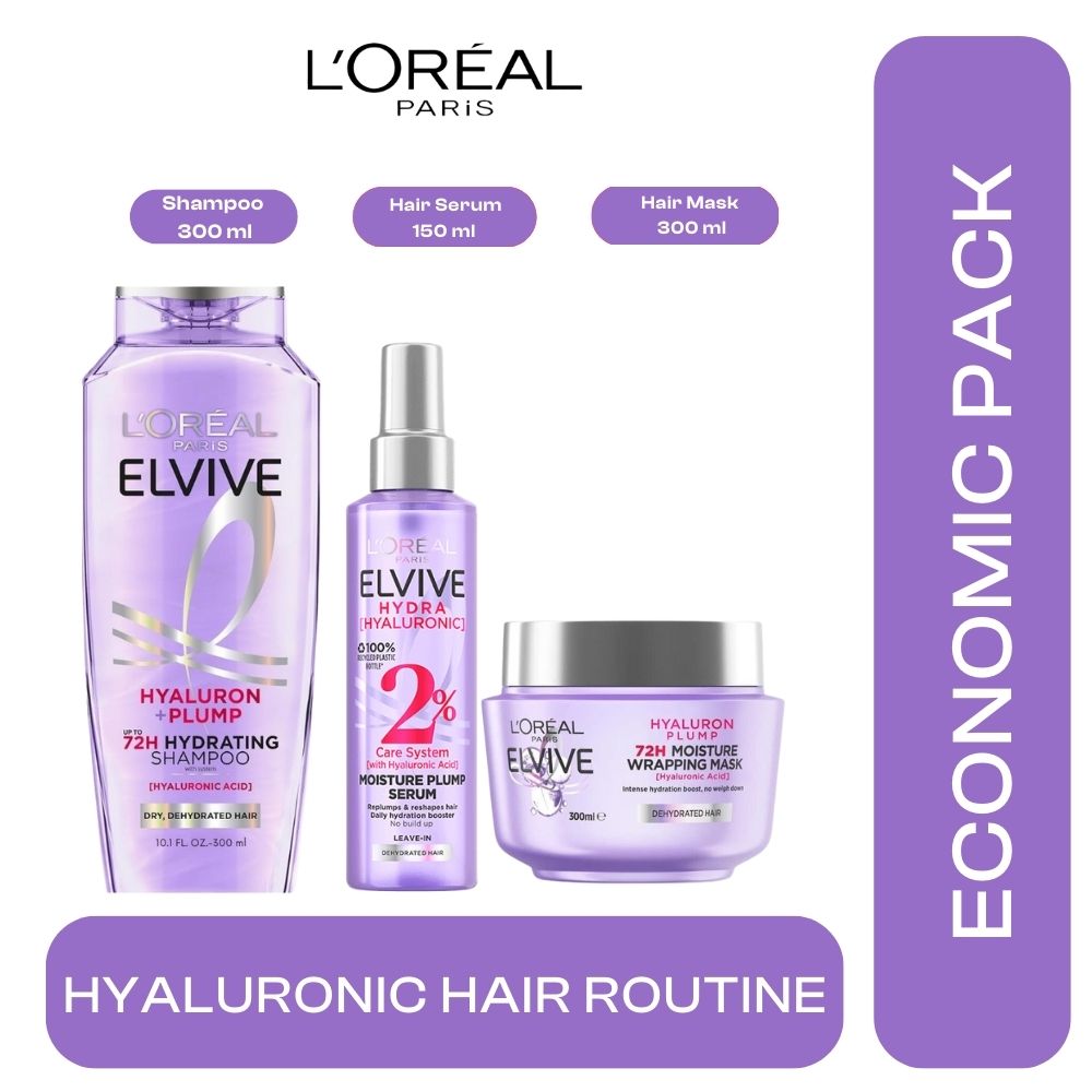 Loreal Paris Elseve (Elvive)Hydra [Hryaluonic]3 Economic Pack Shampoo,Hair Mask and Hair Serum Set