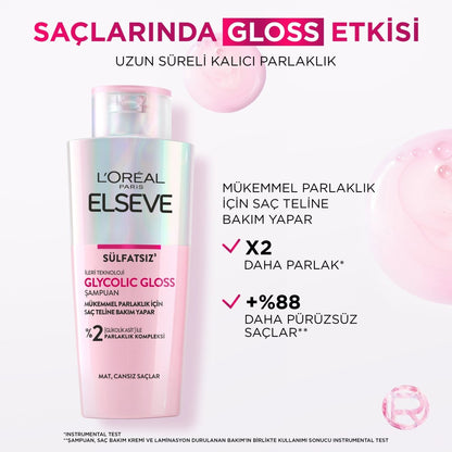 Loreal Paris Elseve Glycolic Gloss Mükemmel Parlaklık için Bakım Yapan Şampuan 200ml