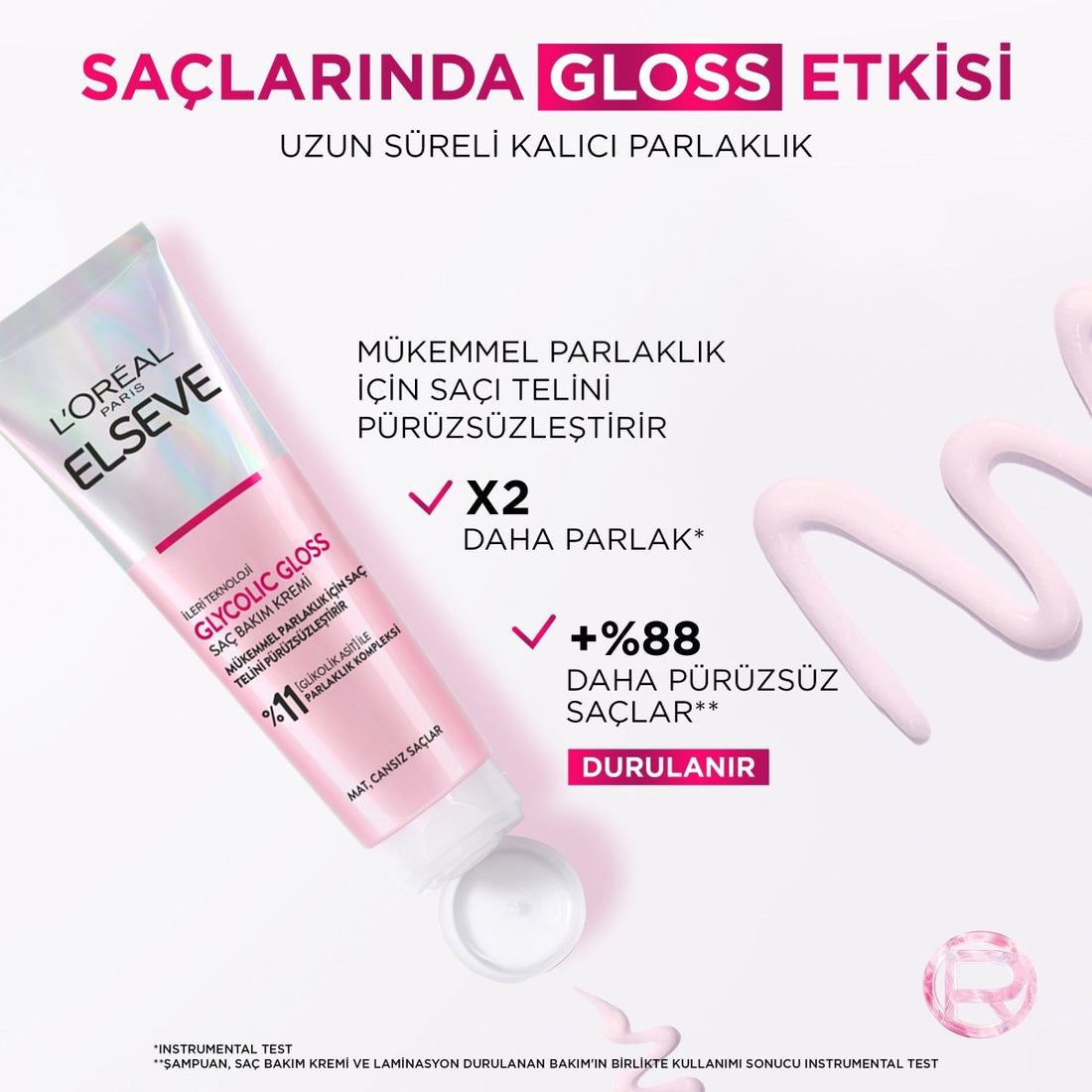 Loreal Paris Elseve Glycolic Gloss Mükemmel Parlaklık için Pürüzsüzleştirici Saç Kremi 150ml