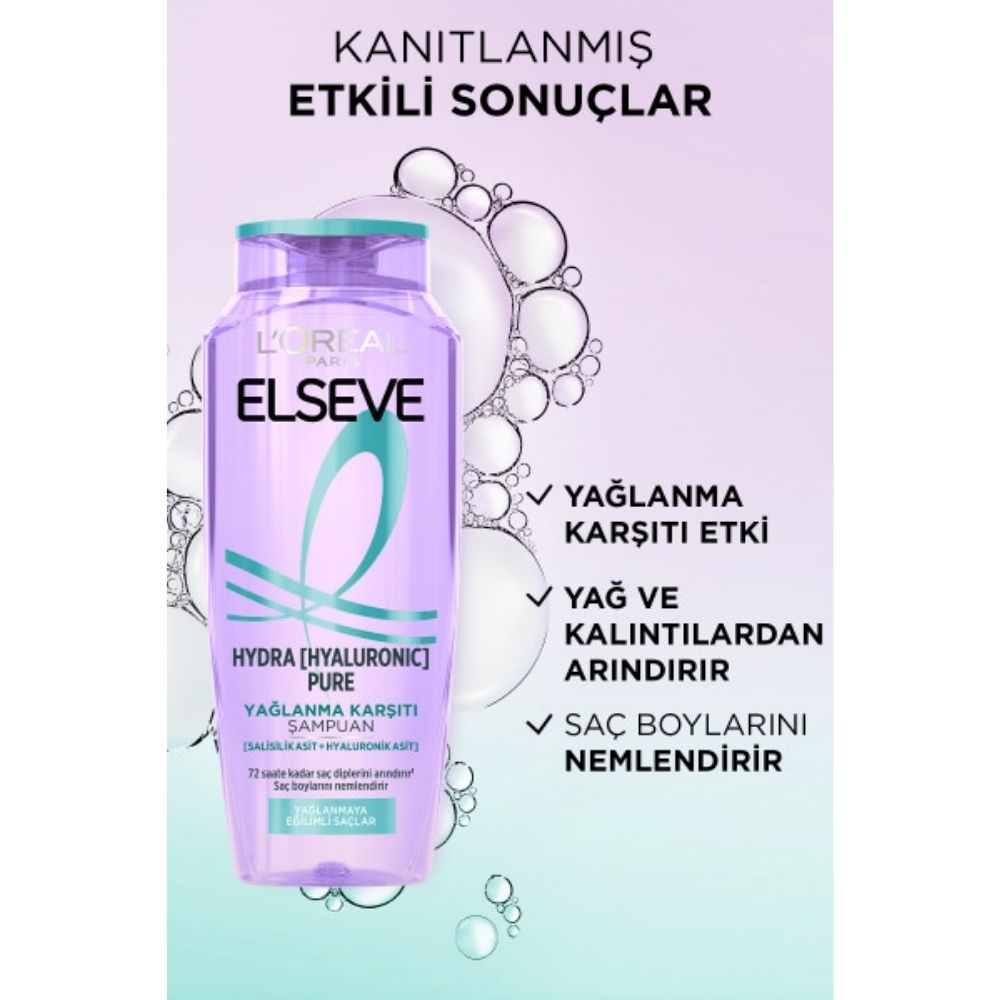 Loreal Paris Elseve Hydra [Hyaluronic] Pure Salisilik Asit İçeren Yağlanma Karşıtı Arındırıcı Şampuan 300 ml