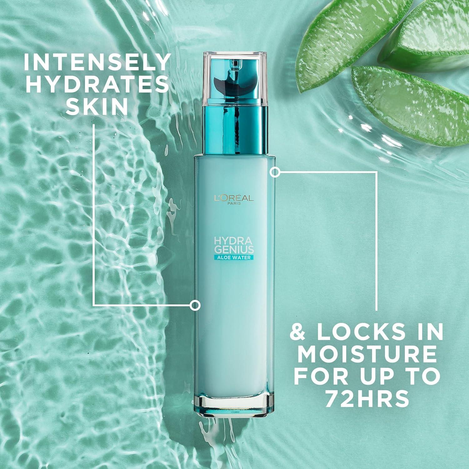 Loreal Paris Hydra Genius Hyaluronic Acid + Aloe Vera Liquid Moisturiser for Normal to Combination Skin, 70ml 2 Pack