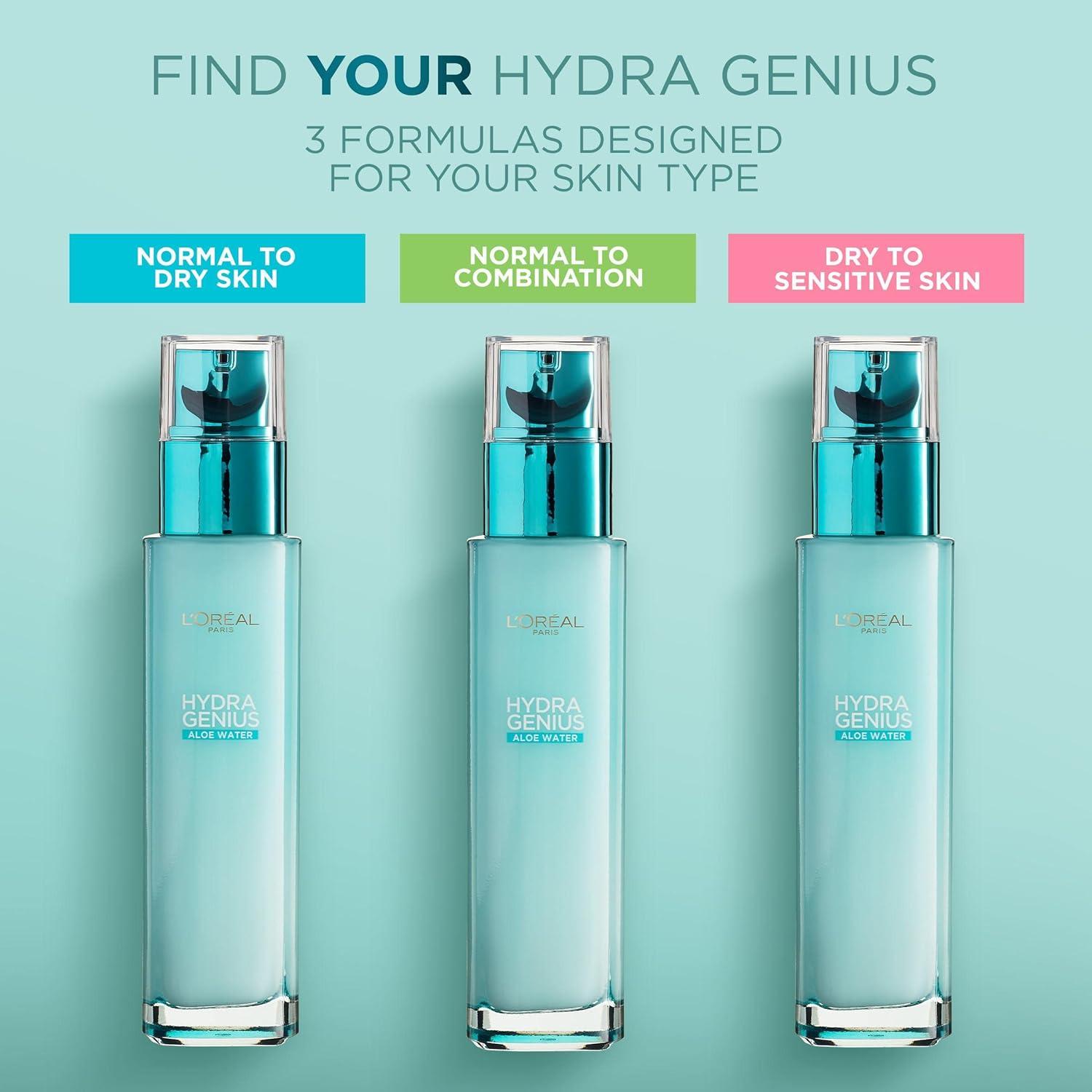 Loreal Paris Hydra Genius Hyaluronic Acid + Aloe Vera Liquid Moisturiser for Normal to Combination Skin, 70ml 3 Pack