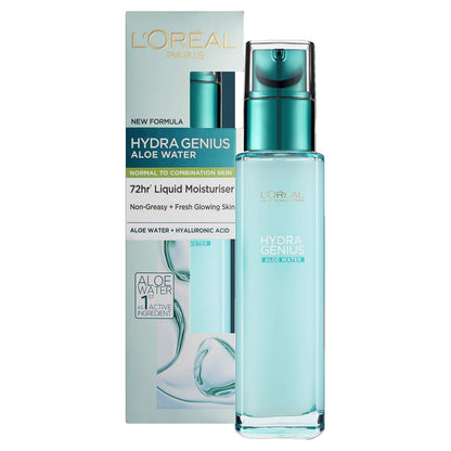 Loreal Paris Hydra Genius Hyaluronic Acid + Aloe Vera Liquid Moisturiser for Normal to Combination Skin, 70ml 3 Pack