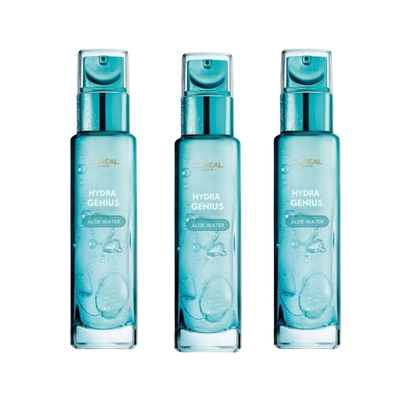 Loreal Paris Hydra Genius Hyaluronic Acid + Aloe Vera Liquid Moisturiser for Normal to Dry Skin, 70ml 3 Pack