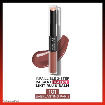 Loreal Paris Infaillible 2-Step 24 Saat Kalıcı Likit Ruj &amp; Balm - 101 Everlasting Paris