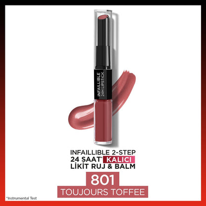 Loreal Paris Infaillible 2-Step 24 Saat Kalıcı Likit Ruj &amp; Balm - 801 Toujours Toffee