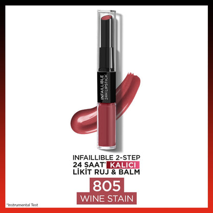 Loreal Paris Infaillible 2-Step 24 Saat Kalıcı Likit Ruj &amp; Balm - 805 Wine Stain